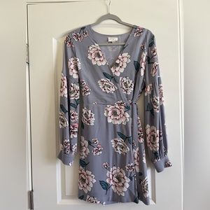 Long sleeve floral wrap dress